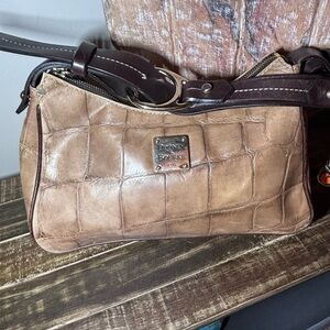 Dooney & Bourke Croc-Embossed Shoulder Bag in Tan and Dark Brown